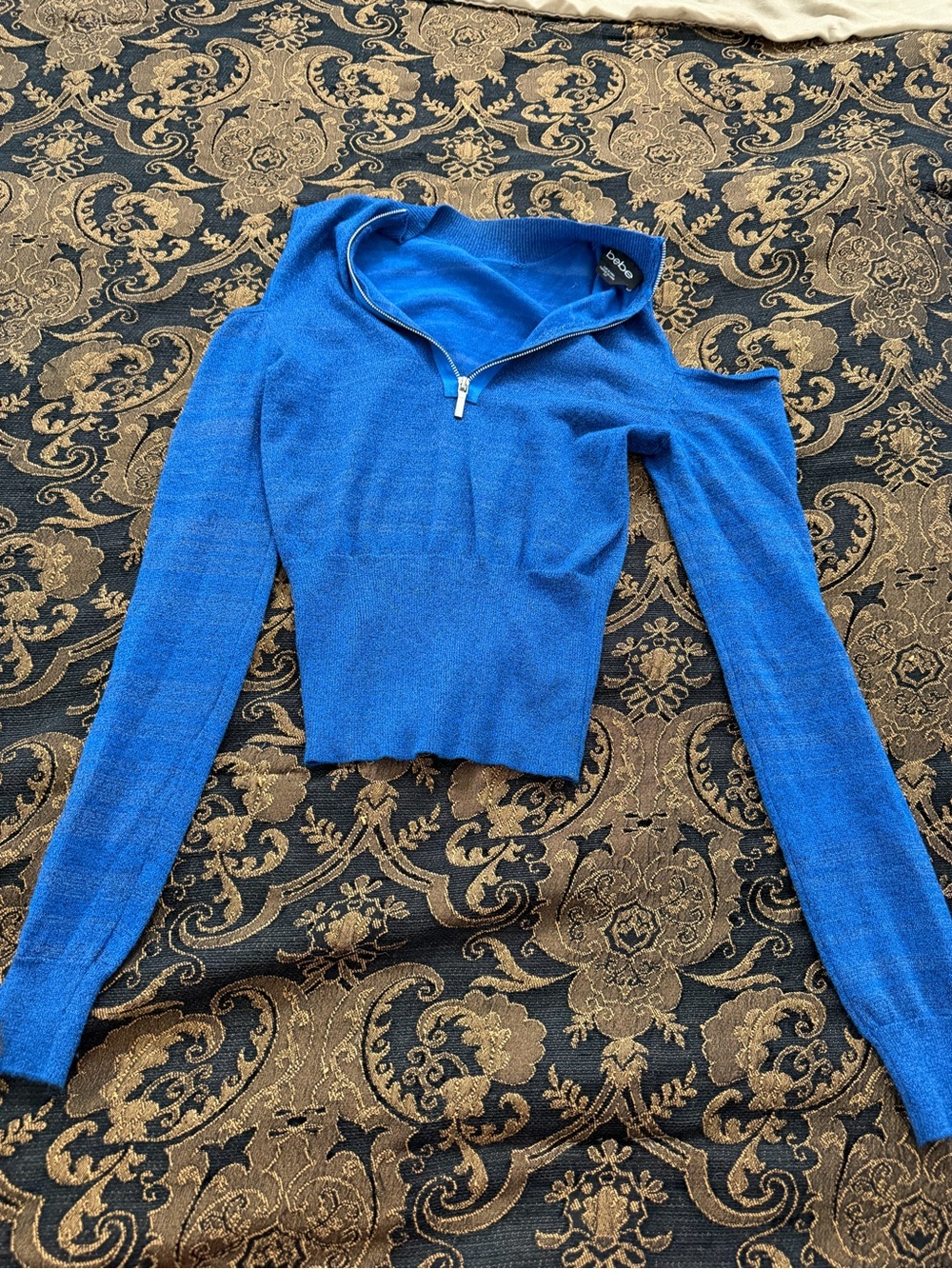Bebe blue Cropped Quarter-Zip Sweater